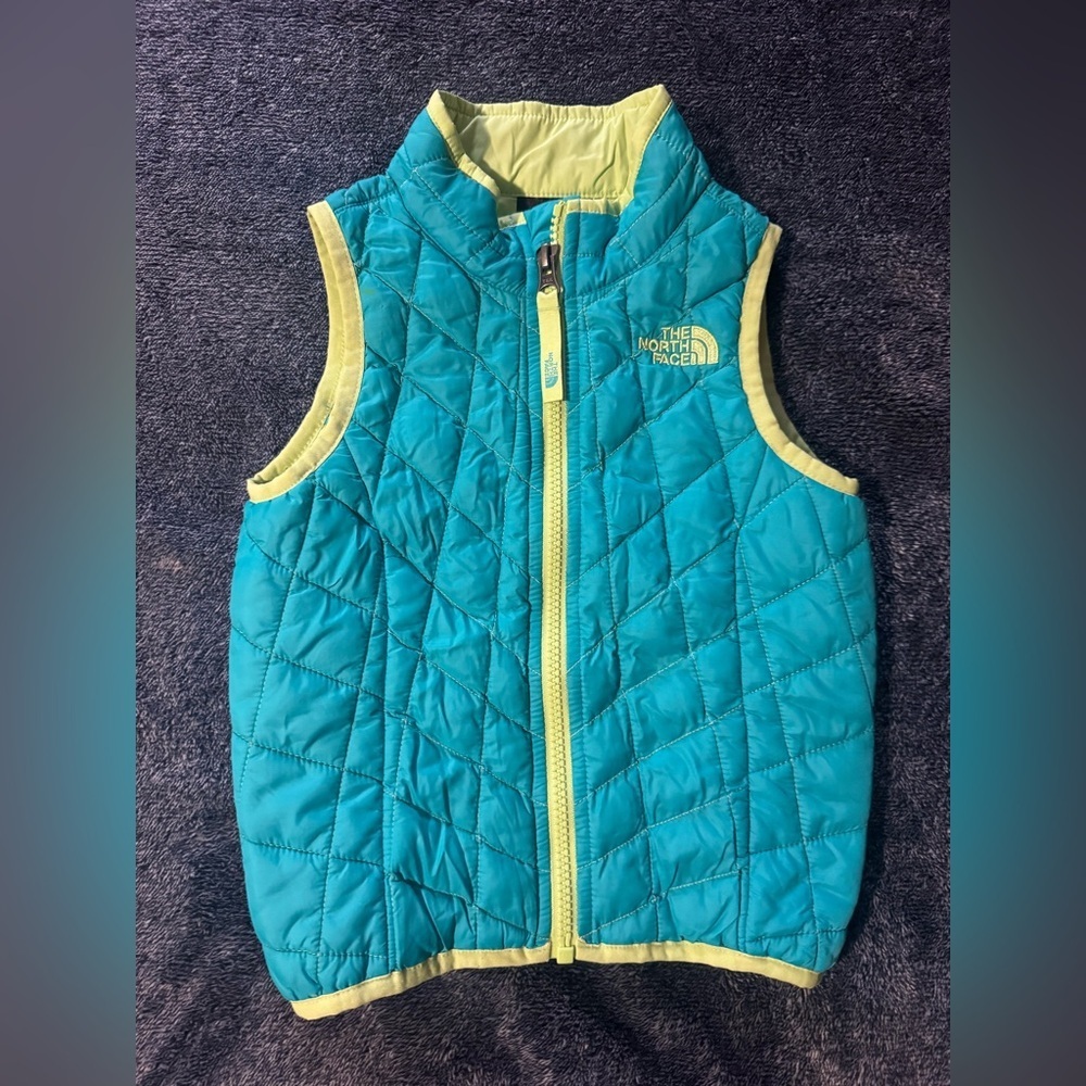 The North Face Kids Teal Quilted Vest with Lime Trim
